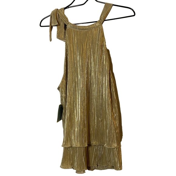New Cece Metallic Gold layered tank top with tie neck Sz L - Picture 8 of 9